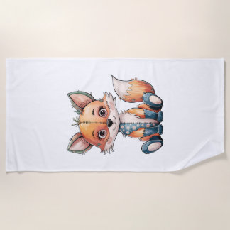 Serviette De Plage Adorable aquarelle Floral Patchwork Fox