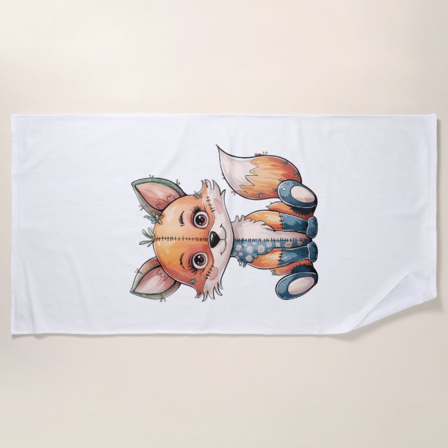 Serviette De Plage Adorable aquarelle Floral Patchwork Fox (Devant)