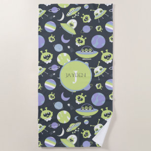 Serviette De Plage Adorable Green Aliens Space Ships UFO Kids