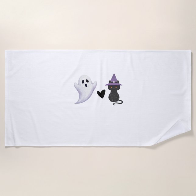 Serviette De Plage Adorable Halloween Duo Friendly Ghost et Black Ca (Devant)