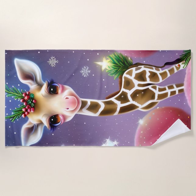 Serviette De Plage Adorable Imaginaire bébé Giraffe avec Holly (Devant)