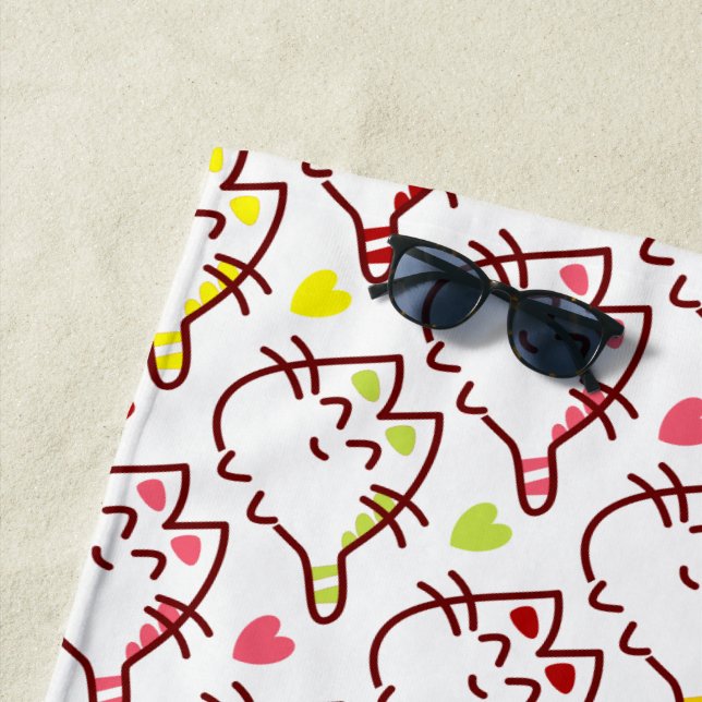 Serviette De Plage Adorable Kawaii Chats et Coeurs Motif (En situation)