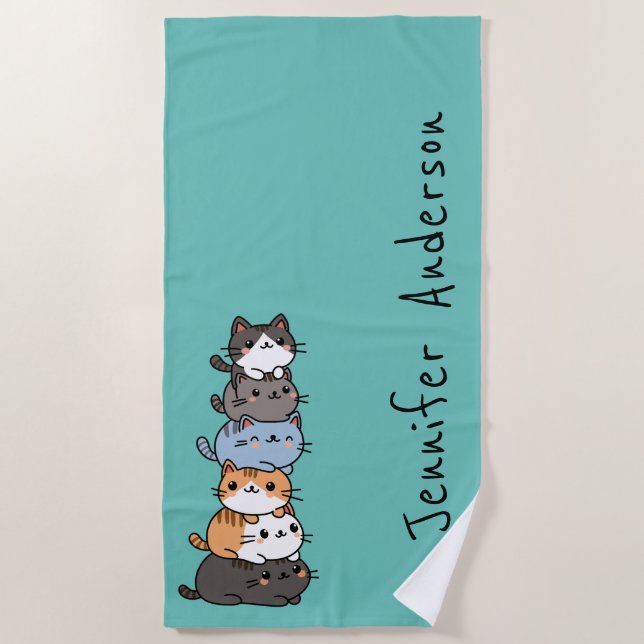 Serviette De Plage Adorable Kawaii Pile De Chats Kitty Personnalisé (Devant)