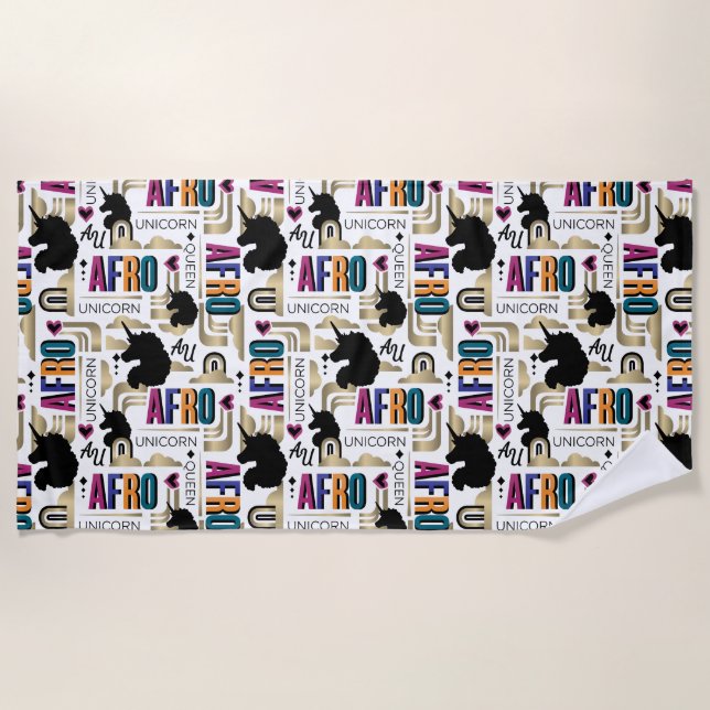 Serviette De Plage Afro Unicorn Bold Motif (Devant)