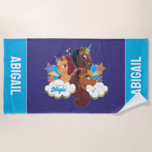 Serviette De Plage Afro Unicorn "Fabriqué en magie" Trio Design