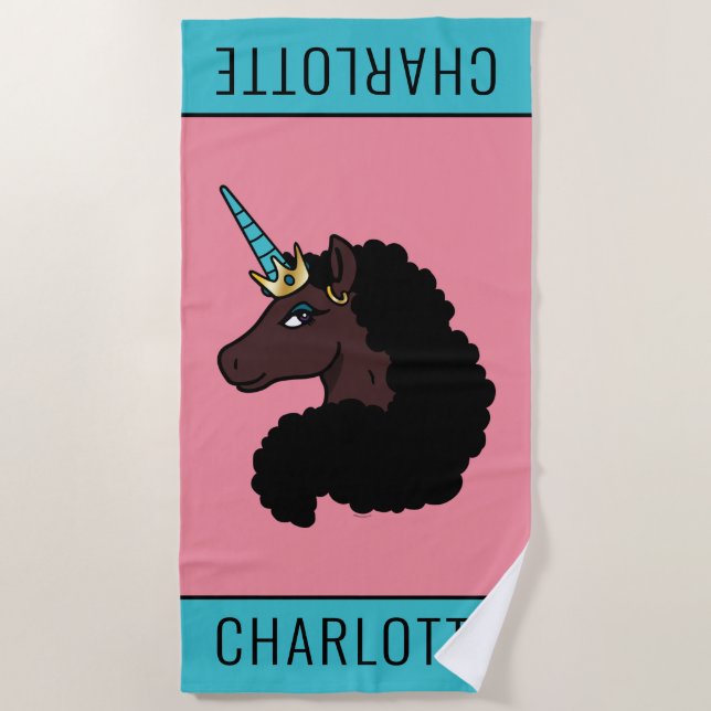Serviette De Plage Afro Unicorn | Magique (Devant)