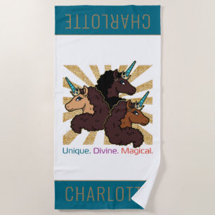 Serviette De Plage Afro Unicorn Trio : Unique, Divine et Magique