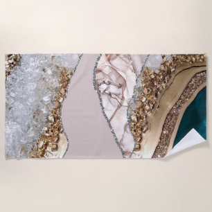 Serviette De Plage Agate Turquoise Blue Gold Parties scintillant Marb