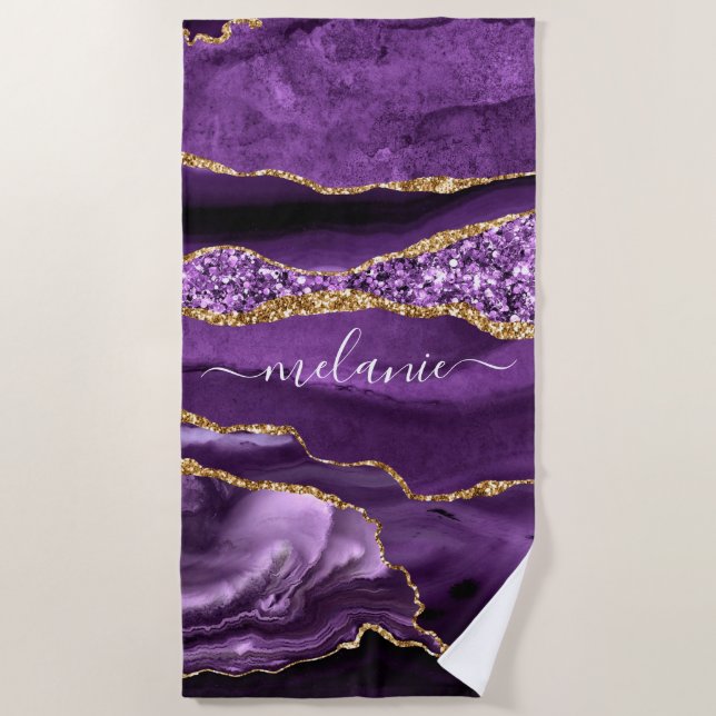 Serviette De Plage Agate Violet violet or Parties scintillant Géode N (Devant)