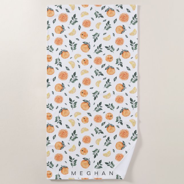 Serviette De Plage agrumes citron orange Monogramme (Devant)