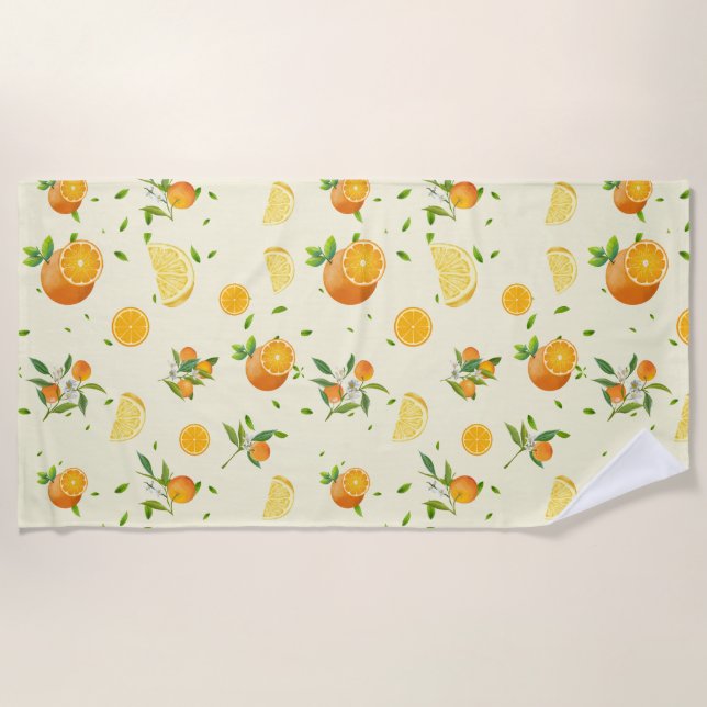Serviette De Plage Agrumes TROPICALES FRUITS D'ÉTÉ Citron orange tran (Devant)