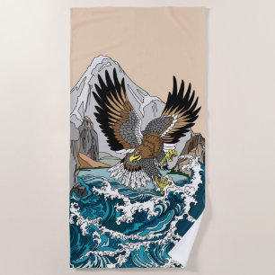 Serviette De Plage Aigle volant au-dessus d'une mer orageuse