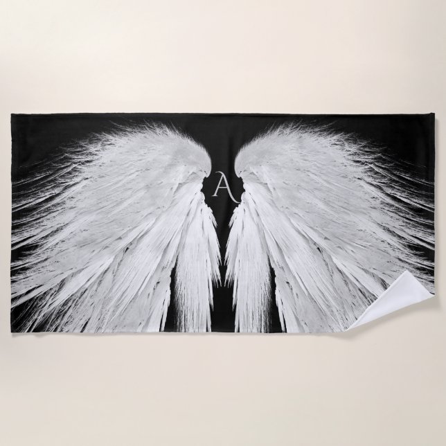 Serviette De Plage AILES ANGEL Monogramme Noir (Devant)