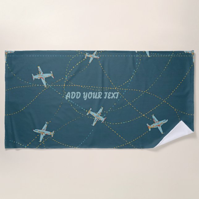 Serviette De Plage Airplane Beach Towel – Personalised with Your Text (Devant)