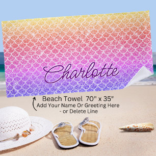 Serviette De Plage Ajouter le nom Gold Rose Mauve Mermaid Scales