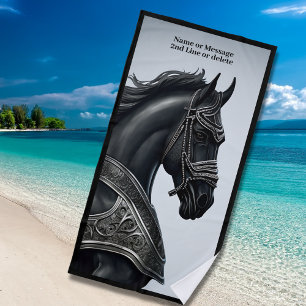 Serviette De Plage Ajouter un message de nom, Cheval Noir Fort avec A