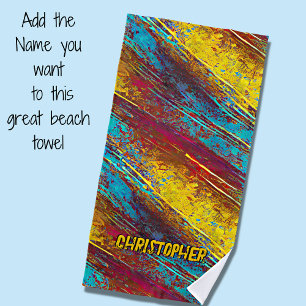 Serviette De Plage Ajouter un nom, Abstrait Hombre Paint Stripes