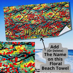 Serviette De Plage Ajouter un nom Peinture florale acrylique texturée
