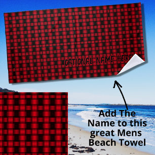 Serviette De Plage Ajouter un nom, Red Black Tissé Texture