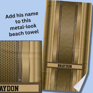 Serviette De Plage Ajouter un nom Texture métallique Tan Beige Brown
