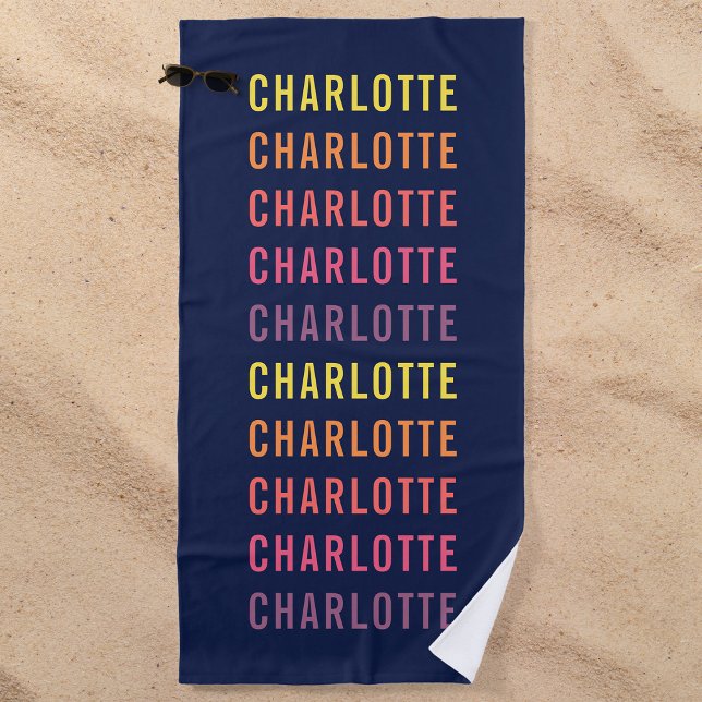 Serviette De Plage Ajouter Votre Nom Fun Color Gradient (Créateur téléchargé)