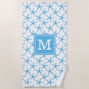 Serviette De Plage Ajoutez vos étoiles de mer bleues d'aquarelle du
