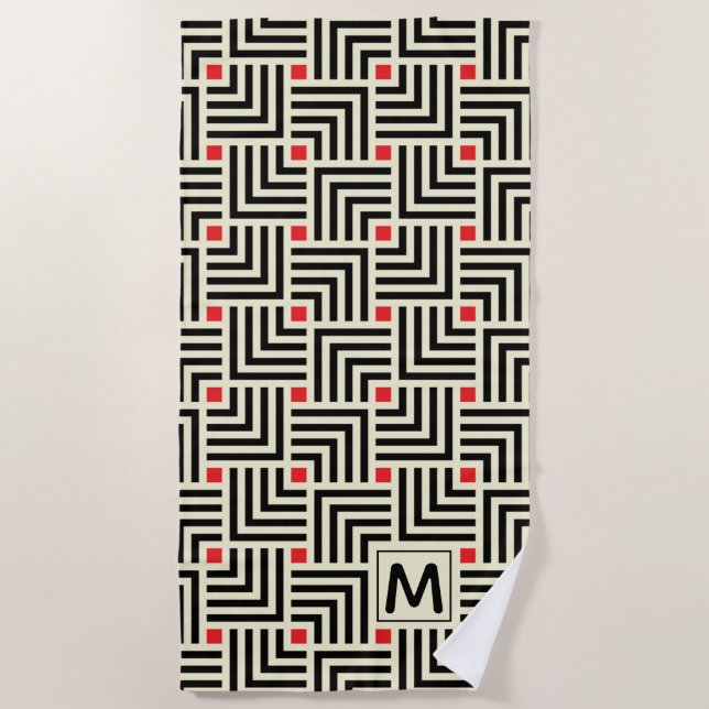 Serviette De Plage Ajoutez vos lignes | géométriques initiales motif (Devant)