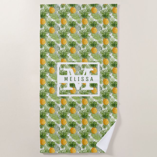 Serviette De Plage Ajoutez vos palmettes et ananas | tropicaux nommés (Devant)