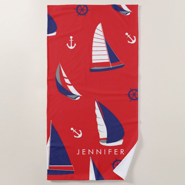 Serviette De Plage Ajoutez votre motif | maigre nommé de voilier (Devant)
