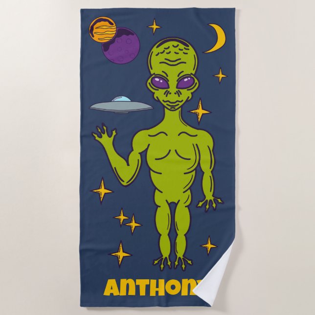 Serviette De Plage Alien spatial avec soucoupe volante personnalisée (Devant)