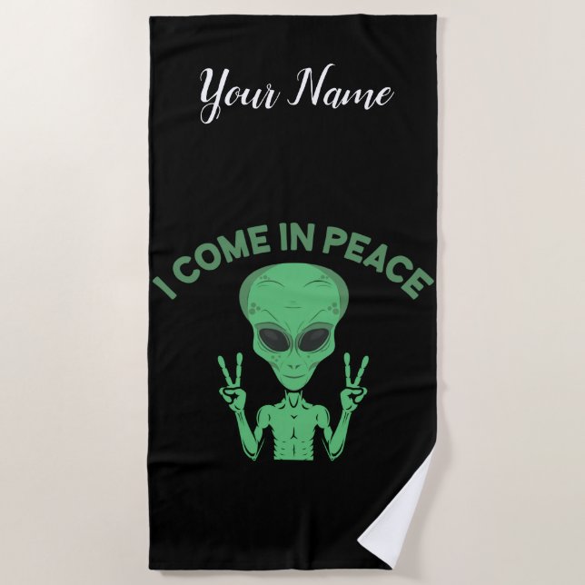 Serviette De Plage Alien Vert Je Viens En Paix OVNI Extraterrestre (Devant)