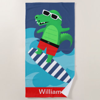 Serviette De Plage Alligator de surf coloré