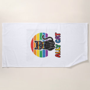 Serviette De Plage Ally Cat Rainbow Pride Vintage Chat T-Shirt Design