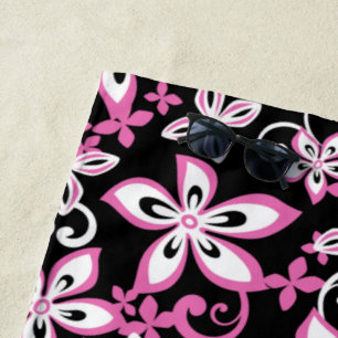 SERVIETTE DE PLAGE ALOHA HAWAII (NOIR/ROSE)