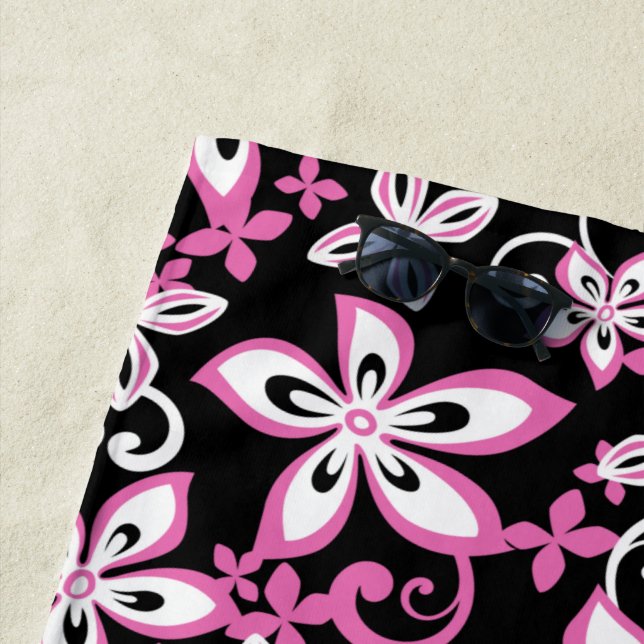 SERVIETTE DE PLAGE ALOHA HAWAII (NOIR/ROSE) (En situation)