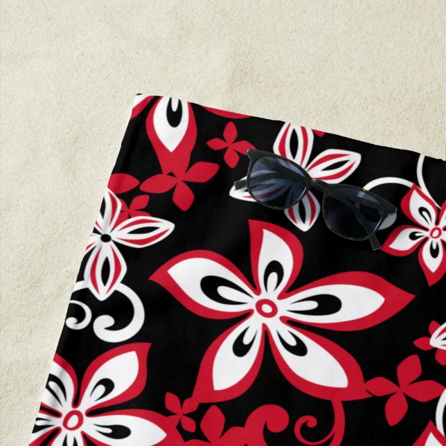 SERVIETTE DE PLAGE ALOHA HAWAII (NOIR/ROUGE) (En situation)