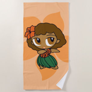 Serviette De Plage Aloha Honeys Orange Hula Girl Hibiscus hawaïen