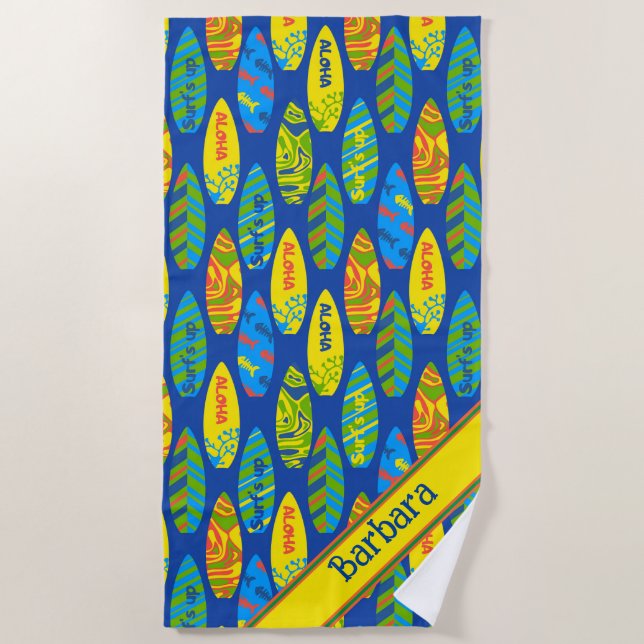 Serviette De Plage Aloha Surfboards Beach Towne (Devant)