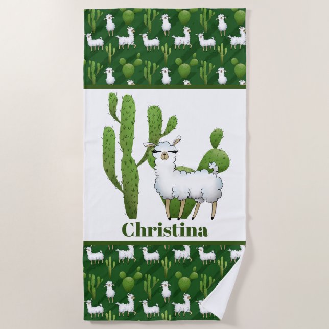 Serviette De Plage Amateurs de Cute Llama ajouter un nom (Devant)