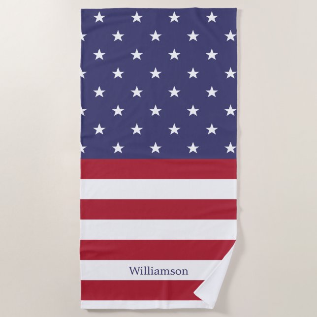 Serviette De Plage American Flag Patriotic Custom Name Motif (Devant)