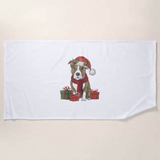 Serviette De Plage American Pitbull Terrier Chien Noël fêtes San