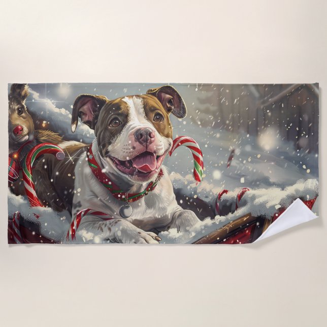 Serviette De Plage American Staffordshire Chien Festif de Noël (Devant)