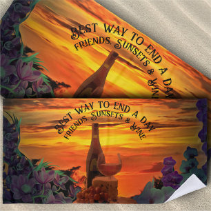 Serviette De Plage Amis, couchers de soleil et vin 2584