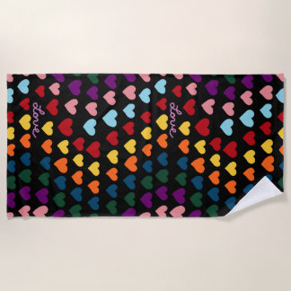 Serviette De Plage Amour avec arc-en-ciel de cœurs