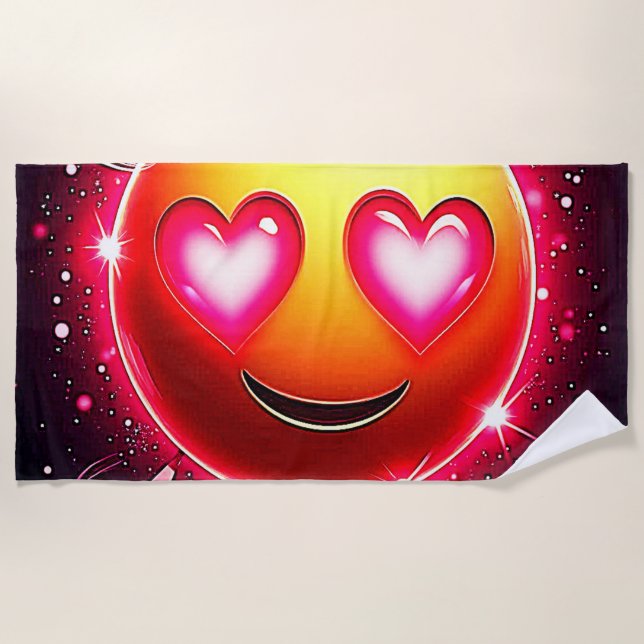 Serviette De Plage Amour Étincelle Coeurs Emoji (Devant)