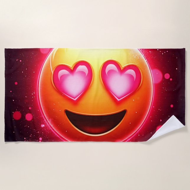 Serviette De Plage Amour Frappé Coeurs Emoji (Devant)
