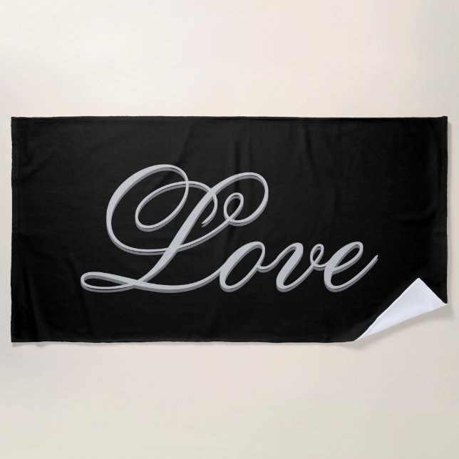 Serviette De Plage Amour noir gris sophistiqué (Devant)