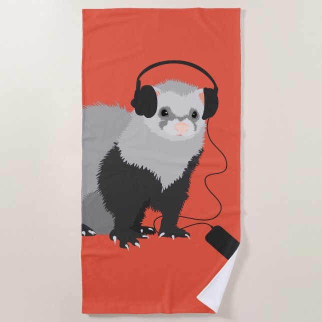 Serviette De Plage Amoureux de la musique furet (Devant)