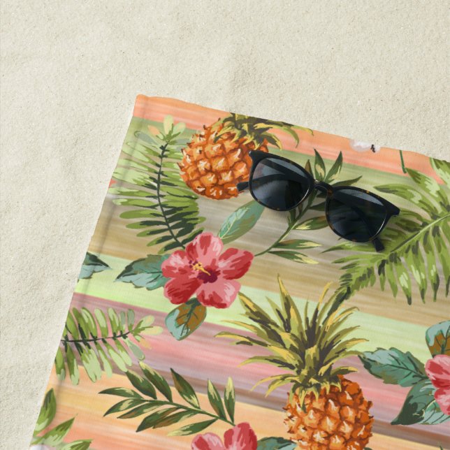 Serviette De Plage Amusants Tropical Ananas Fruit Flore (En situation)