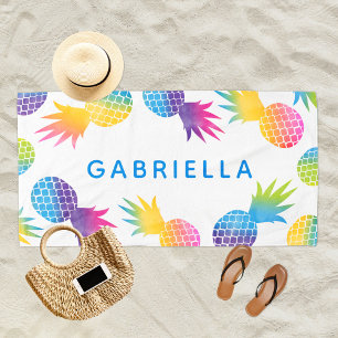 Serviette De Plage Ananas bleu ciel tropical personnalisé